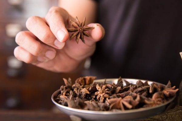 Star Anise chinese food seasoning herbal aroma  show in herb store background