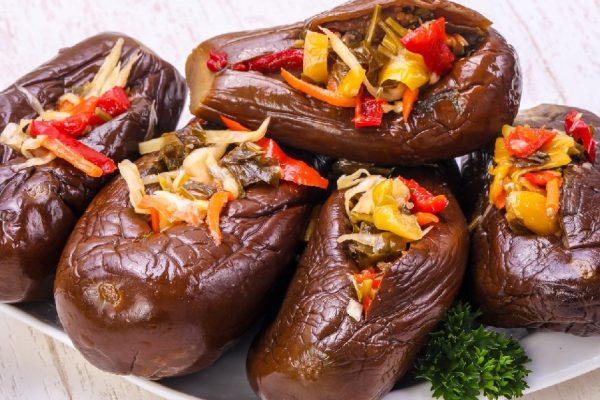 Pickled stuffed eggplant with vegetables