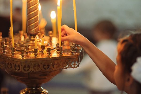Candles in christian church ortodox peaceful interior