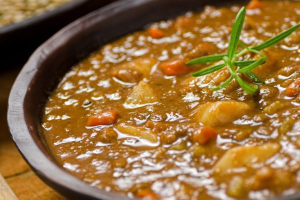 A bowl of hearty lentil soup.