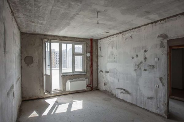 Empty walls concrete room interior. window in new room