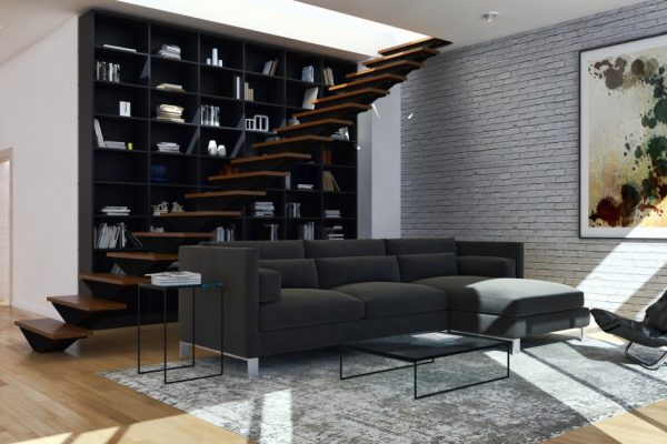 Modern bright interiors. 3D rendering illustration