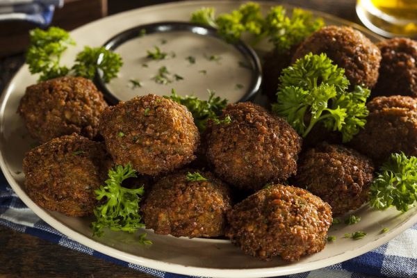 Healthy Vegetarian Falafel Balls with Rice and Salad