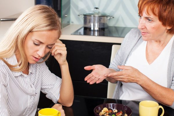 Conflict between mother and daughter. Quarrel