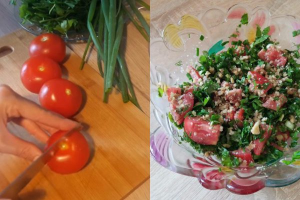 Рецепт салата из помидоров с ореховой заправкой