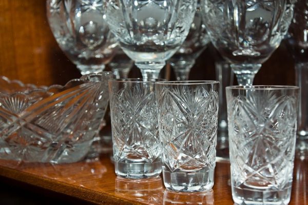 Old soviet crystal glass, closeup view of retro things, Moscow