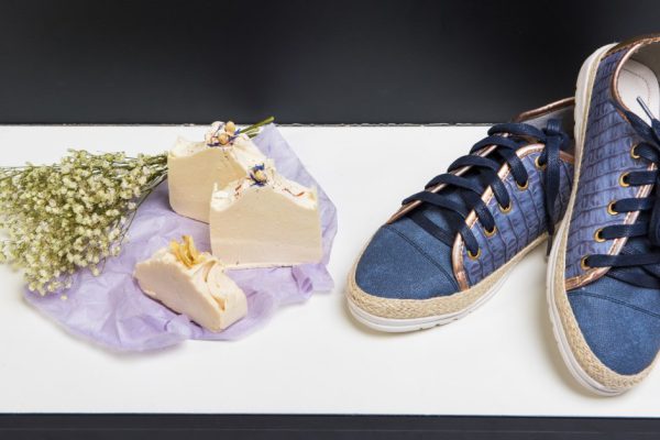 Set of shoes, soap and aroma bouquet of dried flowers