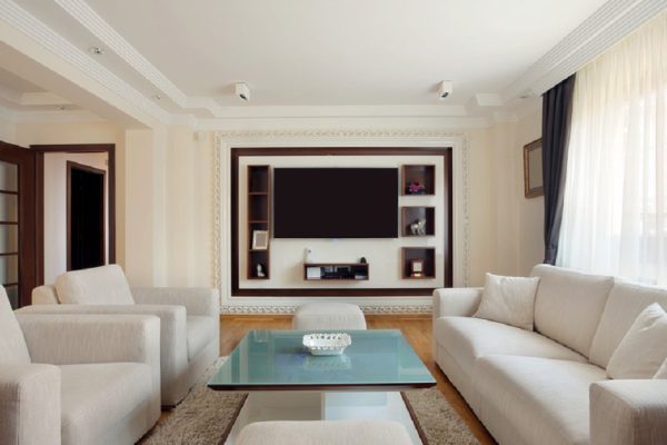 Interior of a modern living room in white.