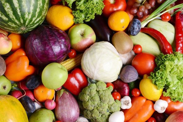 Fresh organic fruits and  vegetables close-up