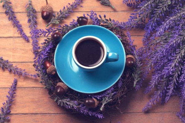 Cup of coffee with lavander
