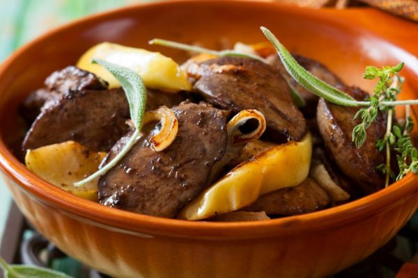 Pan-Fried Chicken Livers With Apple, Onion and Sage