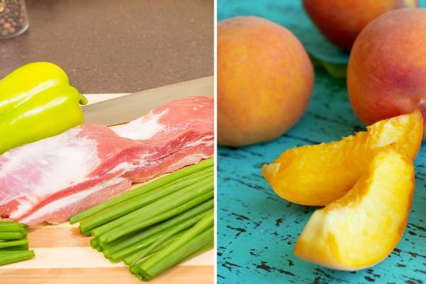 Инструкция по приготовлению рагу с мясом и персиками на сковороде