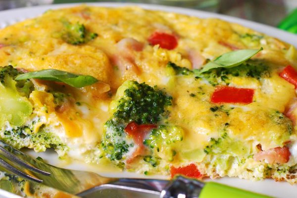 frittata with broccoli,parma ham and red pepper for breakfast or lunch