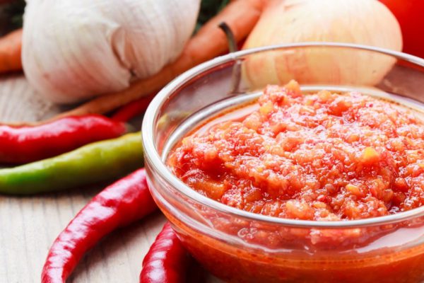 Red hot chilli pepper and ingridients for sause