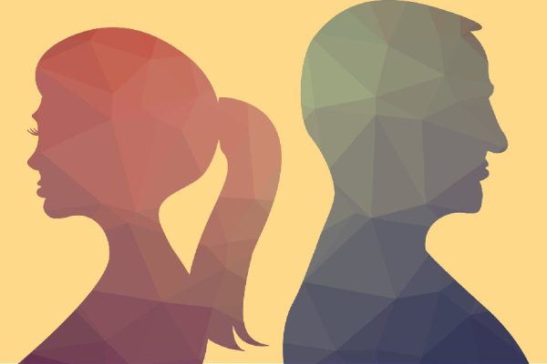 Man and woman, polygonal silhouette