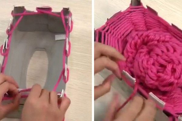 Как связать шарф при помощи коробки. Справится даже ребенок!