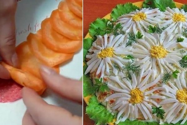 Украшение праздничного салата к Восьмому марта