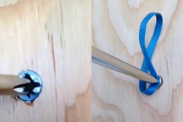 Он поместил резинку на поврежденный шуруп. Этот гениальный трюк пригодится каждому!