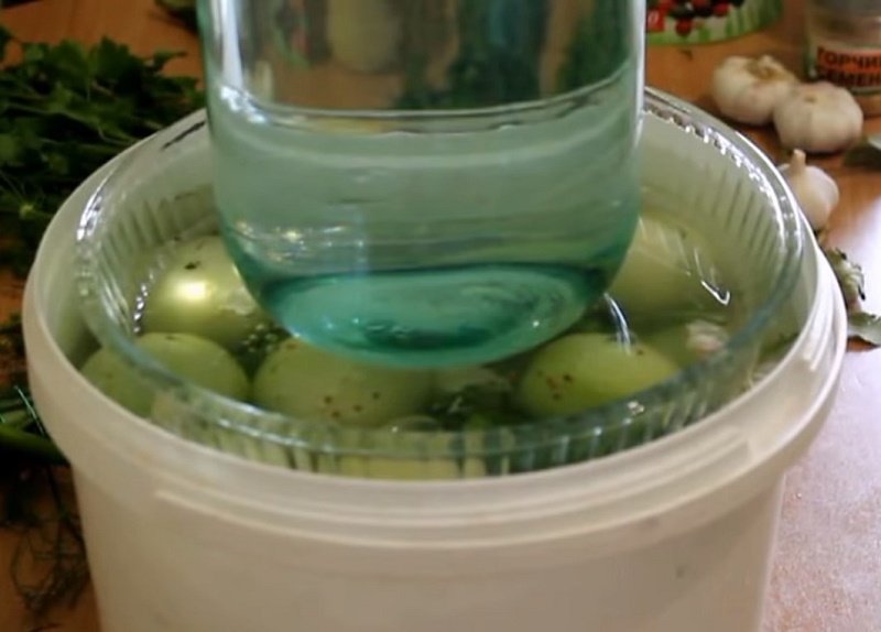 как засолить зелёные помидоры в кастрюле