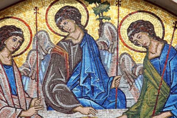 Mosaic over the entrance of the Holy Trinity Orthodox Church in Budva, Montenegro