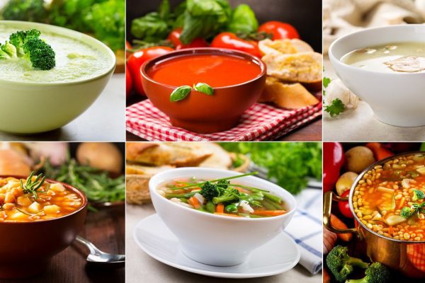 Collage of various soups