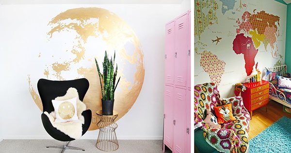 Географические карты вместо обоев! 15 стильных идей для украшения квартиры.
