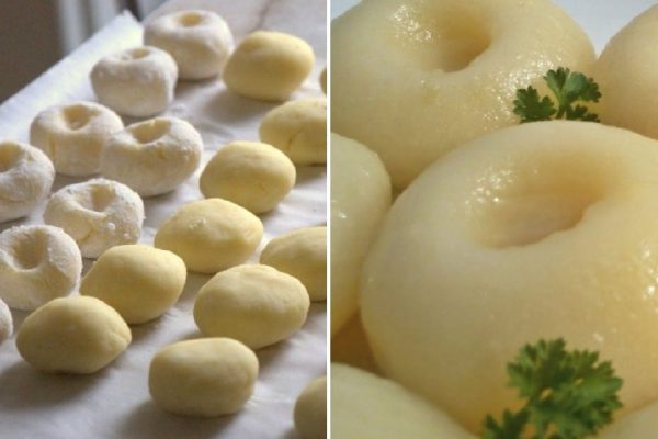 С жареным луком и шкварками — бесподобно! Обязательно должно быть углубление.