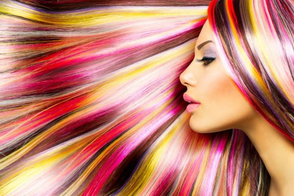 Beauty Fashion Model Girl with Colorful Dyed Hair
