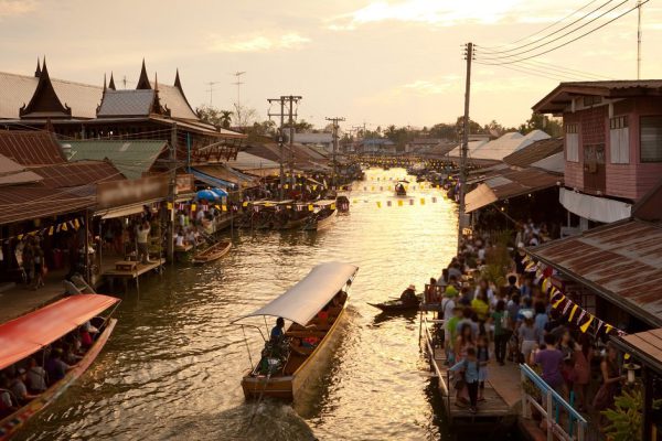 Floating market on sunset, Amphawa Thailand