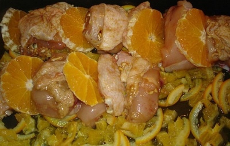 курица с апельсинами в пакете