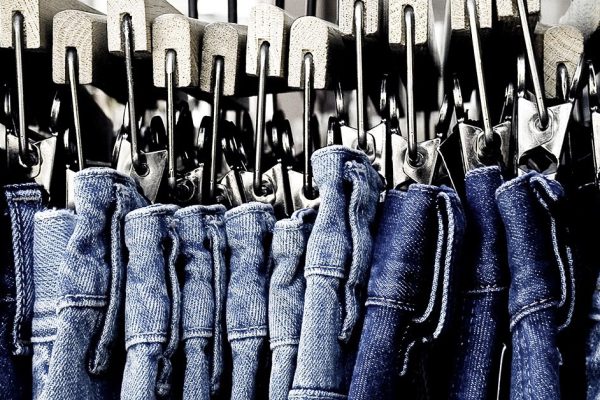 Blue jeans on rack