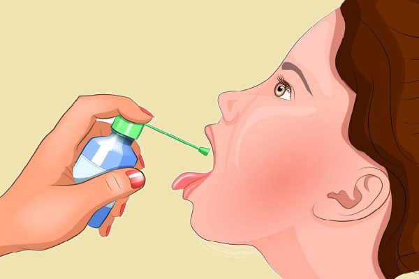 vector illustration of treatment of the tonsils with an antiseptic