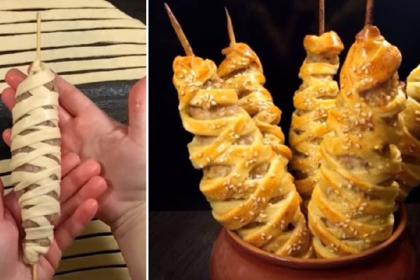 Потрясающее горячее блюдо к Новому году! Сочное мясо, хрустящее тесто, и всё это на деревянной шпажке…