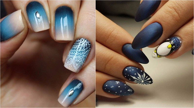 маникюр в синих тонах