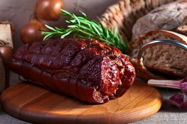 smoked meat with rosemary and garlic