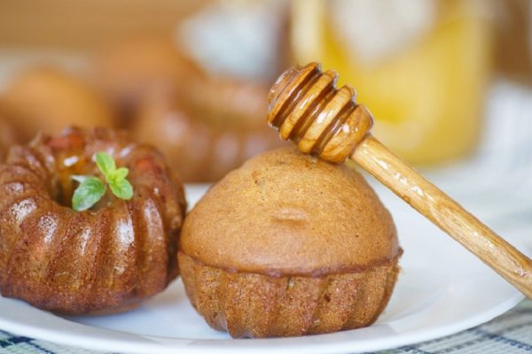 sweet little honey cakes on a white plate