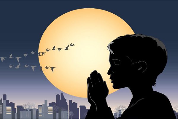 Vector illustration of a praying boy