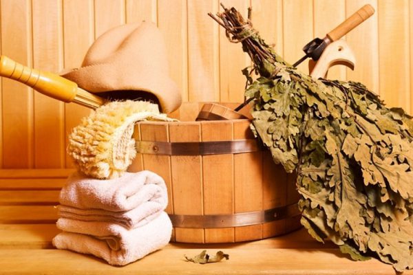 sauna accessories in wooden sauna
