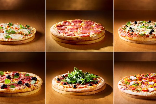 collage of various pizza