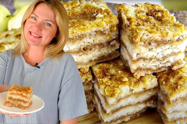 Насыпной пирог с яблоками по рецепту Лилии Цвит, тесто месить не придется