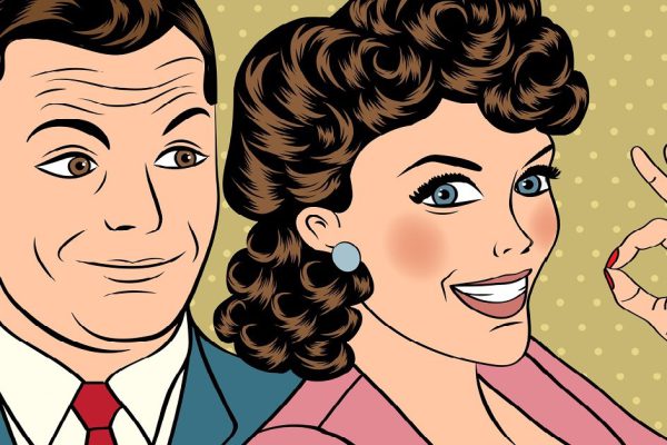Man and woman love couple in pop art comic style, vector illustration