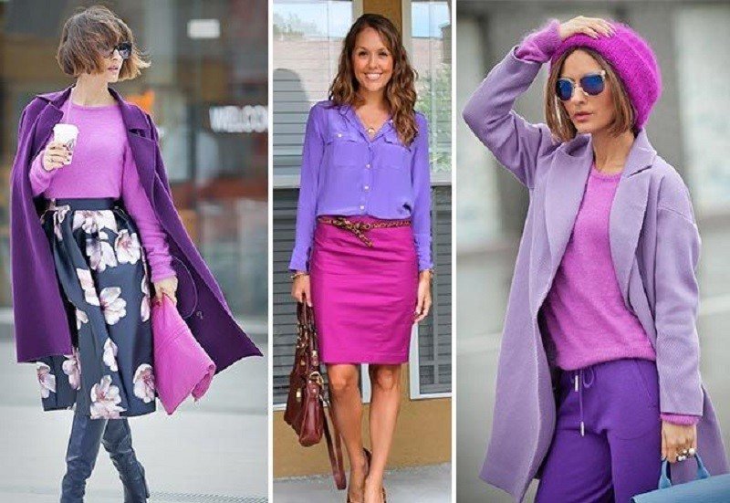 С какими цветами сочетается фиолетовый цвет в одежде женщины фото