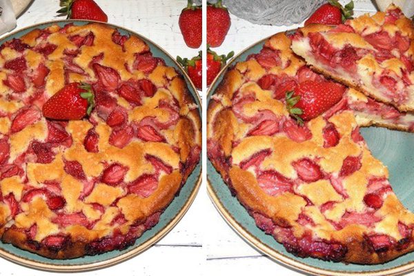 Клубничный пирог со сметанной заливкой