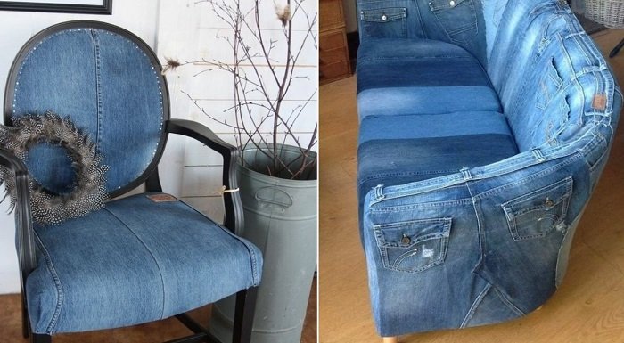 Обивка мебели джинсовой тканью