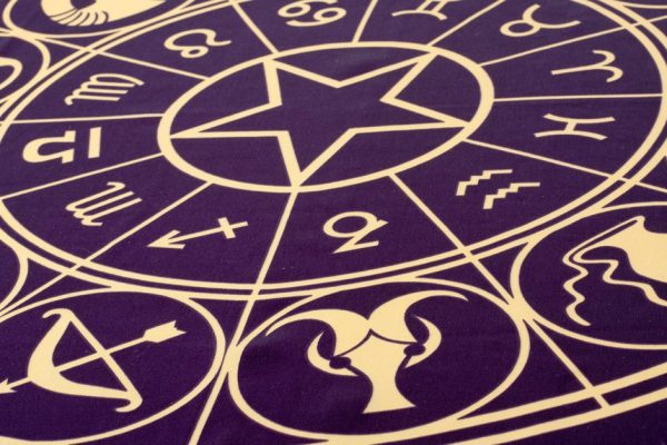 Wheel of Zodiac symbols printed on textile