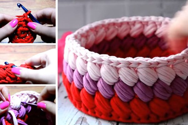 Как связать корзину для мелочей из трикотажной пряжи