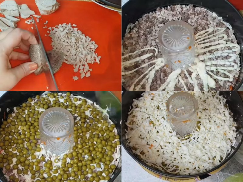 мясной салат с грибами