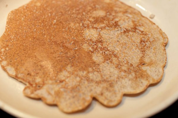 Pan with flaxseed meal pancake at home