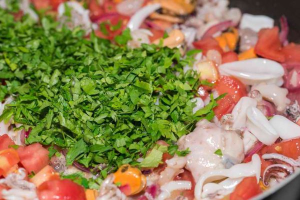 The healthy diet,  seafood and vegetables