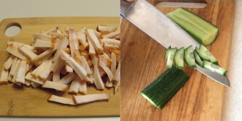 салат с копченой куриной грудкой и свежим огурцом